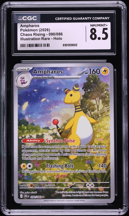 2026 Pokemon Mega Evolution Chaos Rising IR Ampharos #090 CGC 8.5 NM-MT+