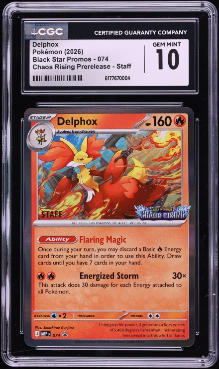 2026 Pokemon Mega Evolution Promo Chaos Rising Prerelease Staff Delphox #74 CGC 10 GEM MINT