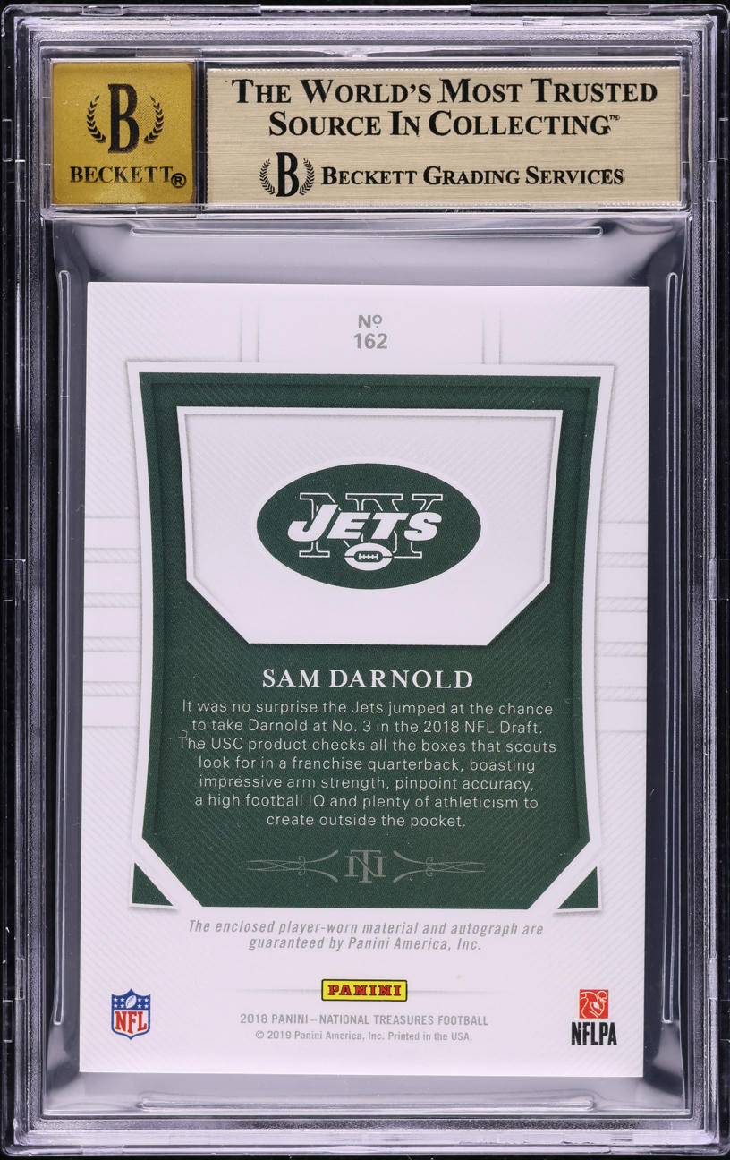 2018 National Treasures Sam Darnold ROOKIE PATCH AUTO /99 #162 BGS 9.5 GEM MINT