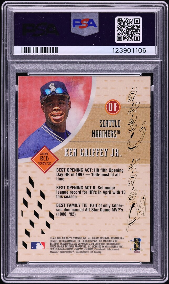 1997 Bowman's Best Cuts Atomic Refractor Ken Griffey Jr. #BC6 PSA 8 NM-MT