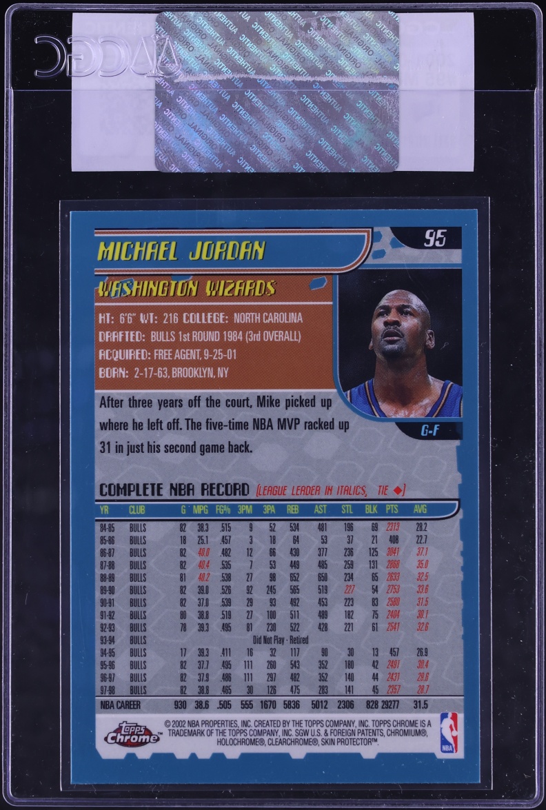 2001 Topps Chrome Michael Jordan #95 CGC AUTH