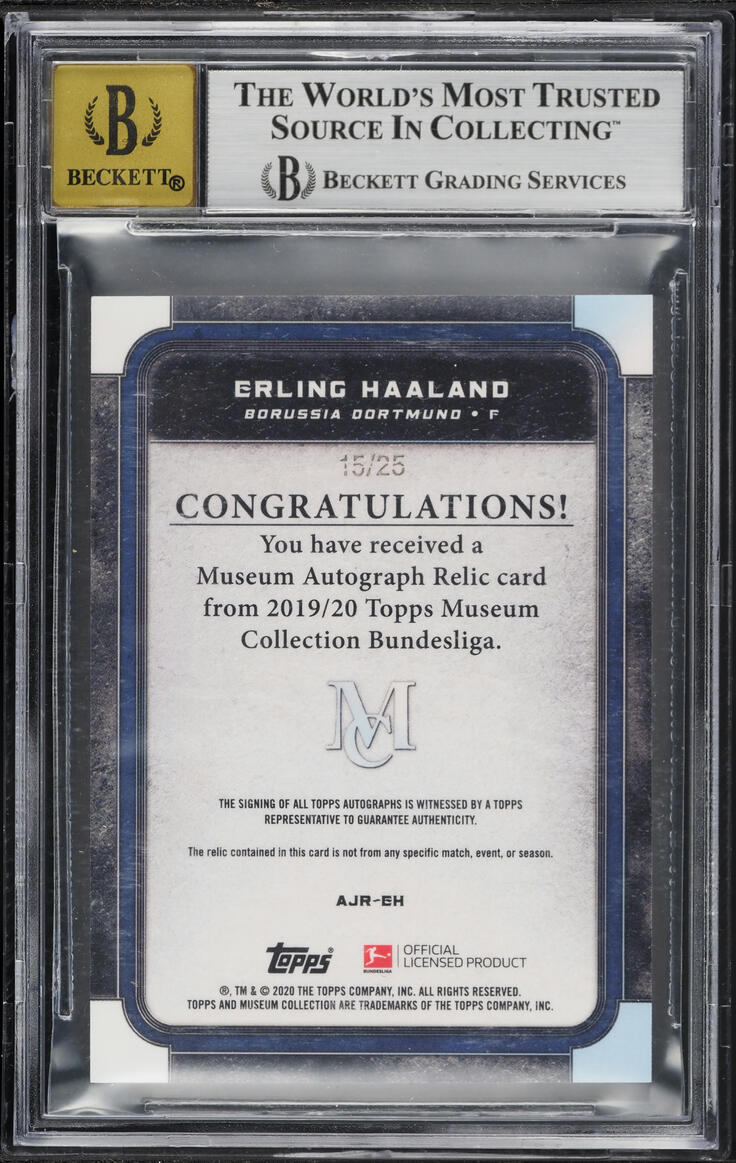 2019 Topps Museum Collection Bundesliga Ruby Erling Haaland ROOKIE PATCH AUTO /25 BGS 8.5