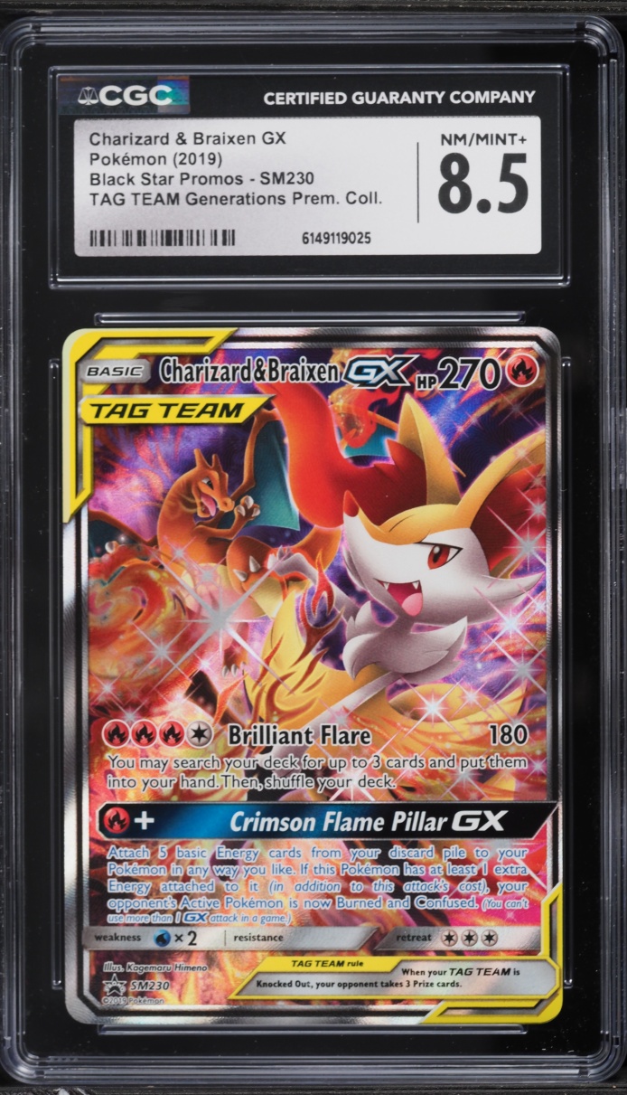 2019 Pokemon SM Promo Tag Team Generations Premium Alt Art Charizard Braixen GX #230 CGC 8.5