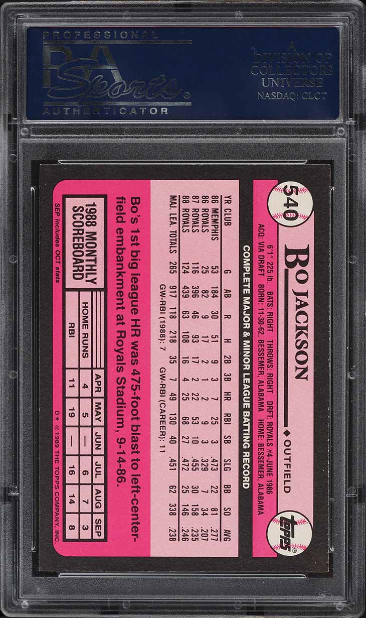 1989 Topps Tiffany Bo Jackson #540 PSA 10 GEM MINT