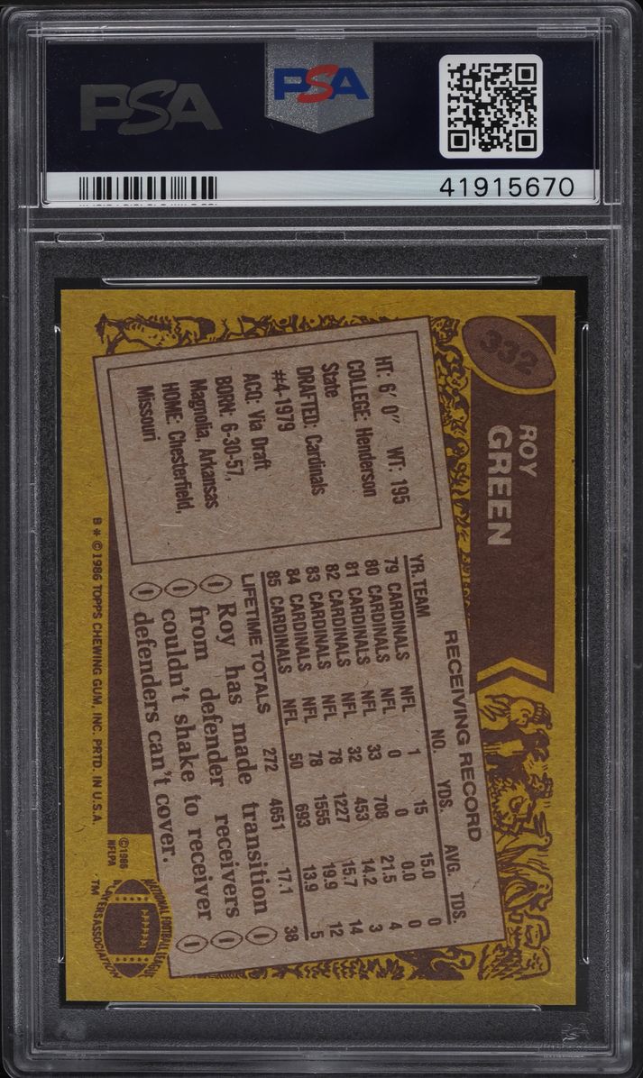 1986 Topps Football Roy Green #332 PSA 8 NM-MT