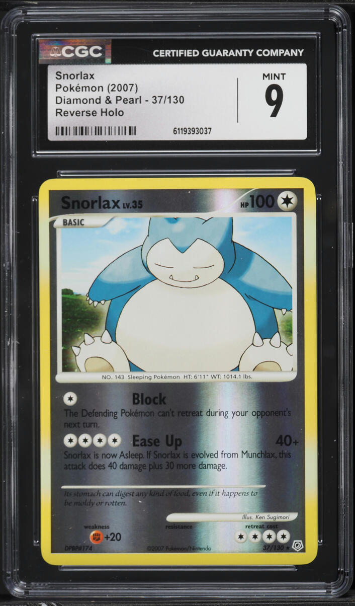 2007 Pokemon Diamond & Pearl Reverse Holo Snorlax #37 CGC 9 MINT