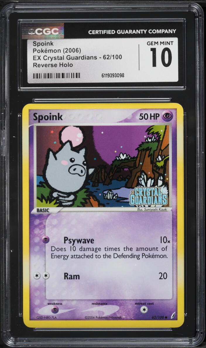 2006 Pokemon EX Crystal Guardians Reverse Holo Spoink #62 CGC 10 GEM MINT