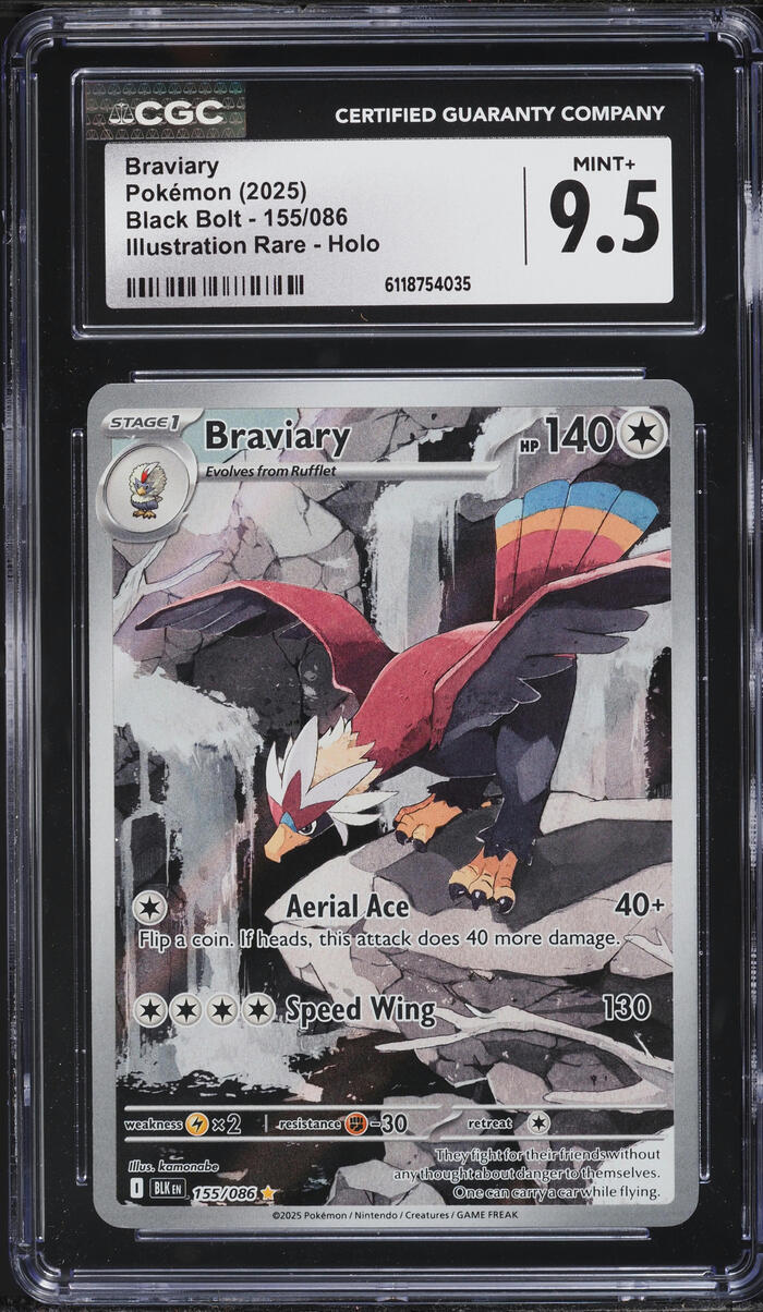 2025 Pokemon Scarlet & Violet Black Bolt IR Braviary #155 CGC 9.5 MINT+