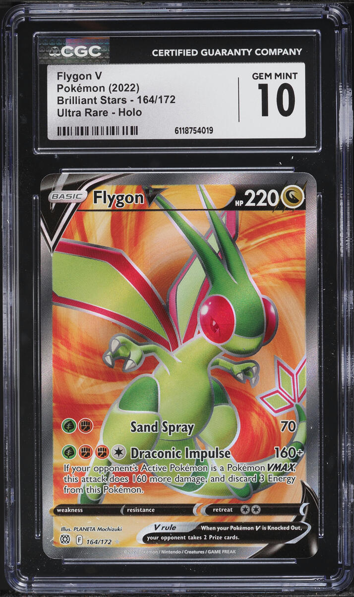 2022 Pokemon Sword & Shield Brilliant Stars Full Art Flygon V #164 CGC 10 GEM MINT