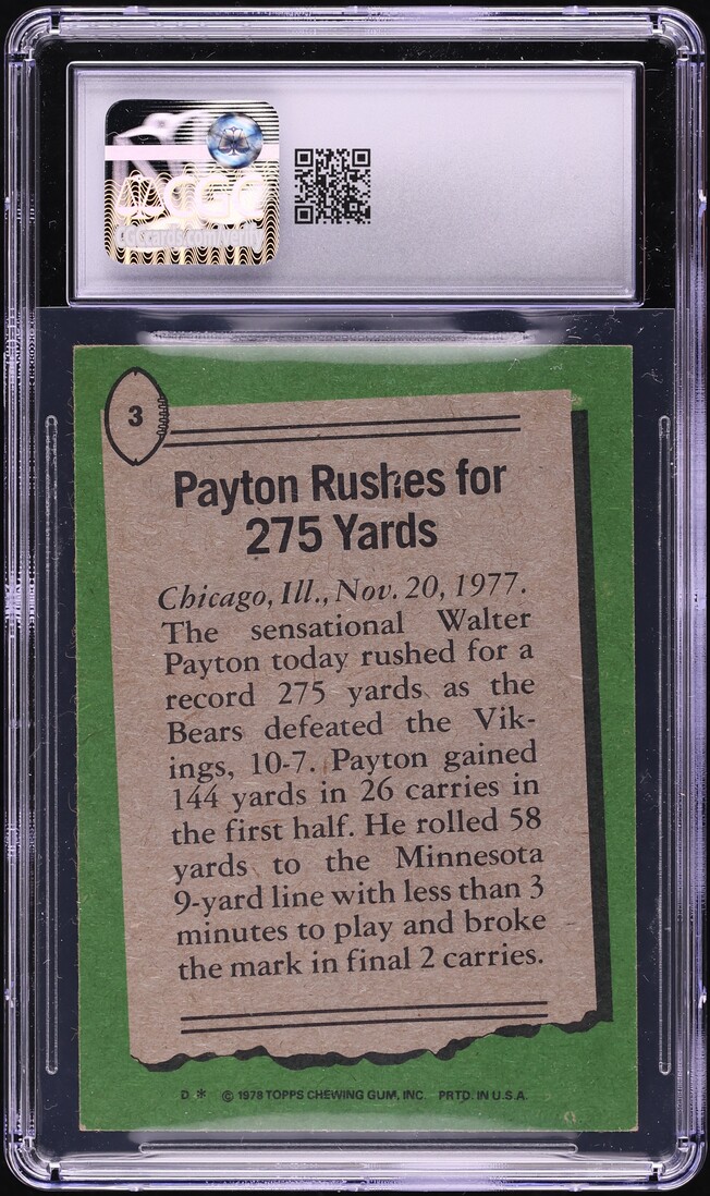1978 Topps Football Walter Payton '77 HIGHLIGHTS #3 CGC 3 VG