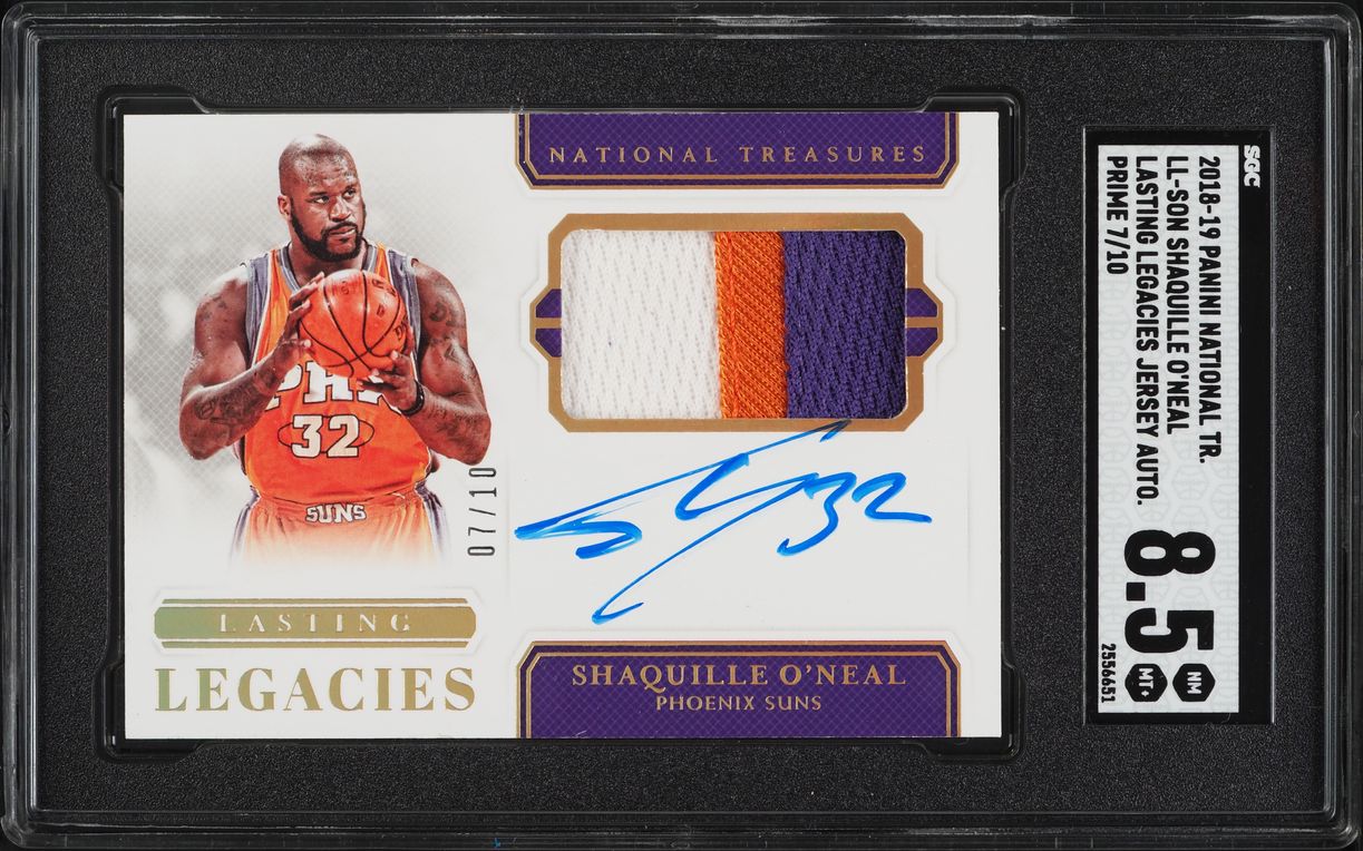 2018 National Treasures Lasting Legacies Prime Shaquille O'Neal PATCH AUTO /10 #LL-SON SGC 8.5