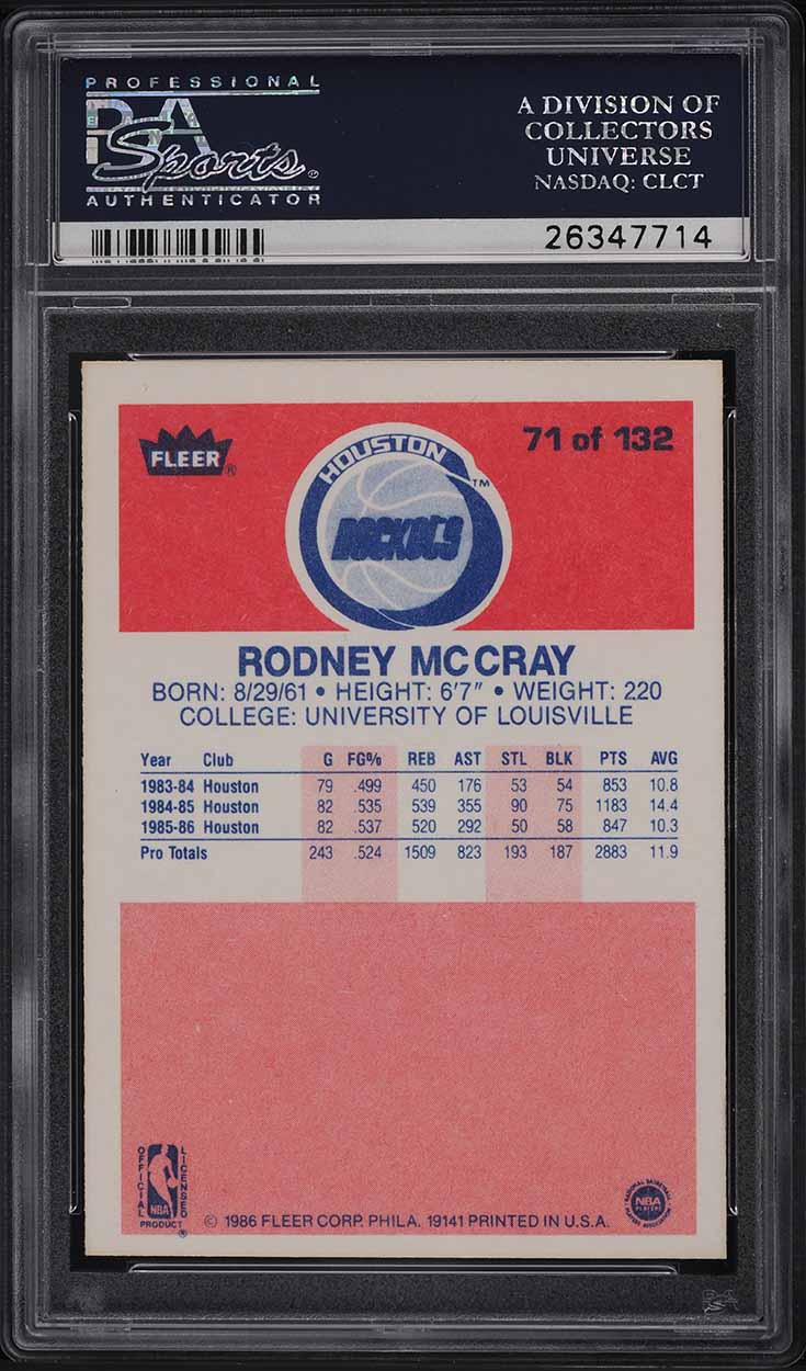 1986 Fleer Basketball Rodney McCray #71 PSA 9 MINT