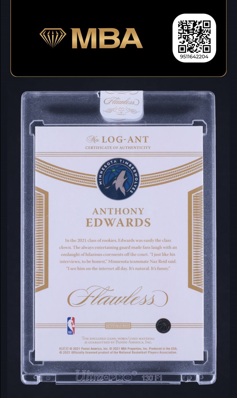 2020 Panini Flawless Anthony Edwards ROOKIE LOGOMAN PATCH 1/1 #LOG-ANT MBA AUTH