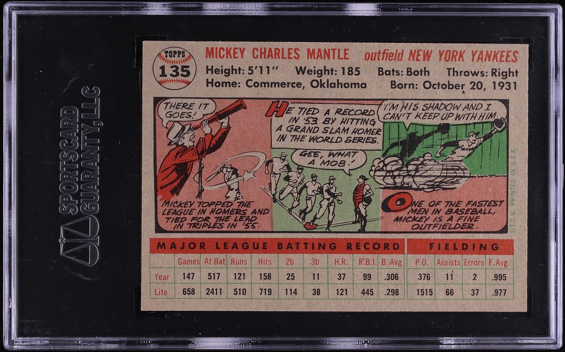 1956 Topps Mickey Mantle #135 SGC 7.5 NRMT+