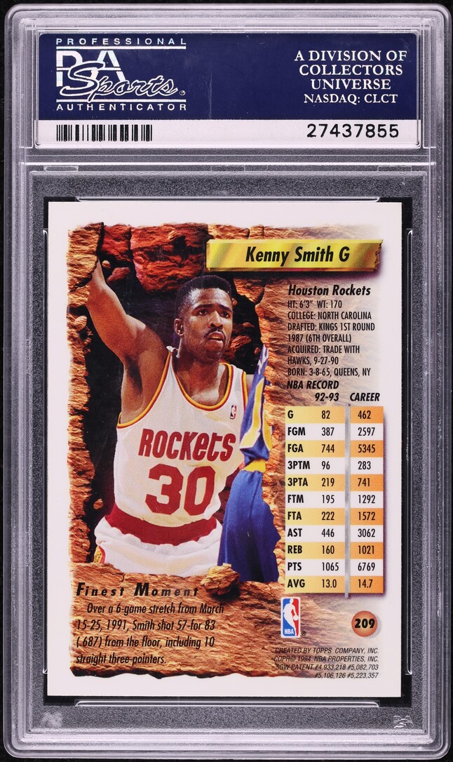 1993 Finest Refractor Kenny Smith #209 PSA 10 GEM MINT