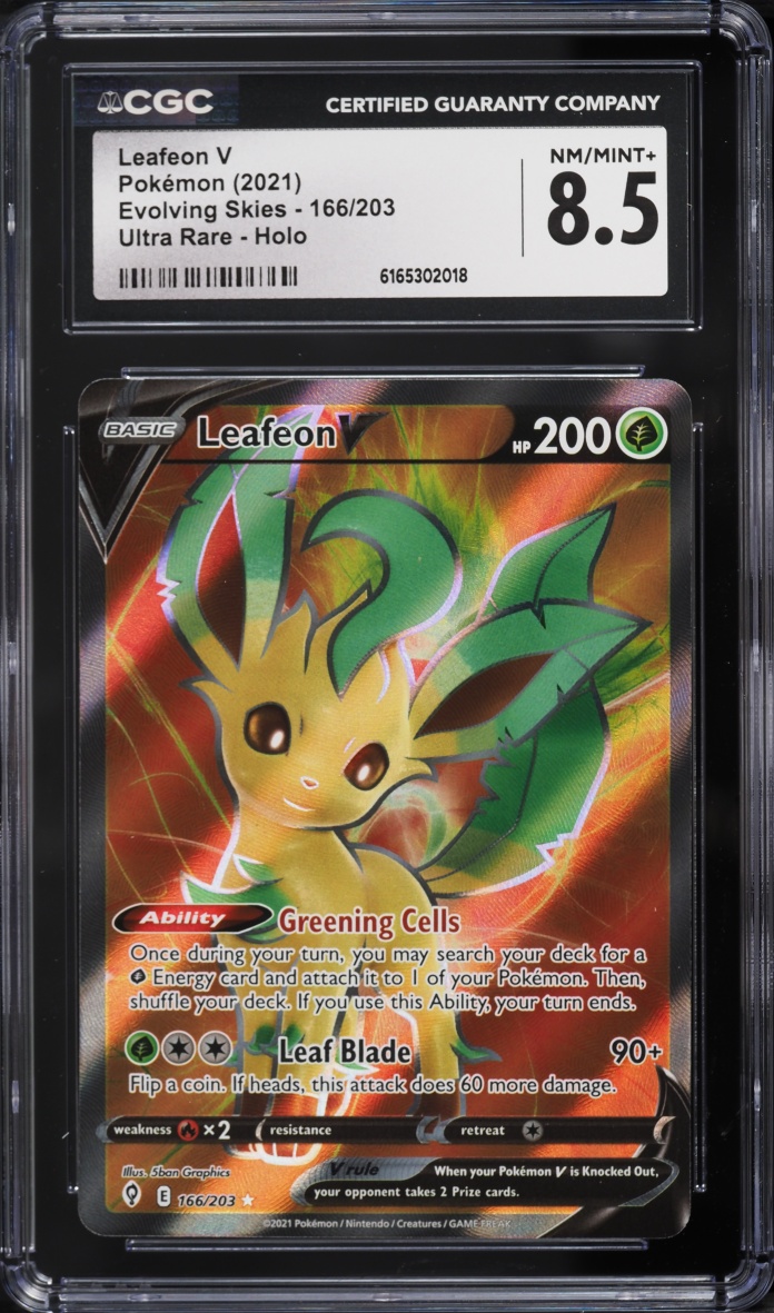 2021 Pokemon Sword & Shield Evolving Skies Full Art Leafeon V #166 CGC 8.5 NM-MT+