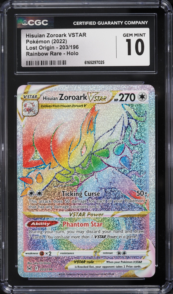 2022 Pokemon Sword & Shield Lost Origin Rainbow Rare Hisuian Zoroark VSTAR #203 CGC 10 GEM MINT