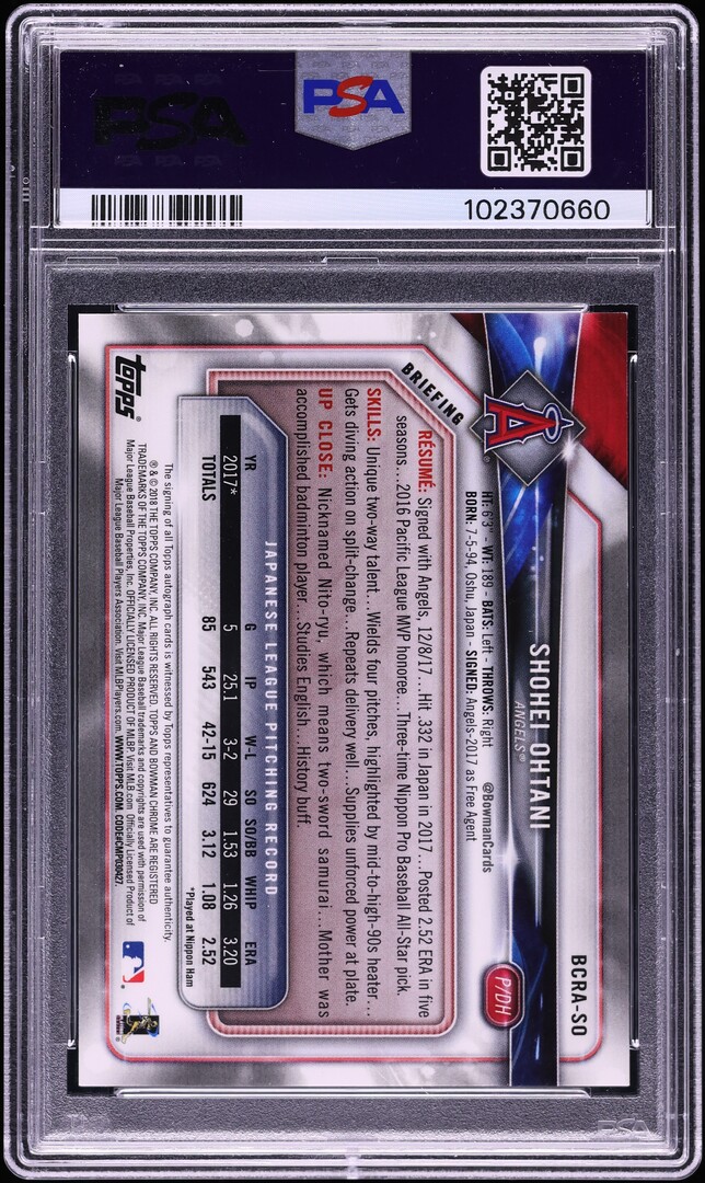 2018 Bowman Chrome Gold Refractor Shohei Ohtani ROOKIE AUTO DNA 10 50/50 #BCRASO PSA AUTH