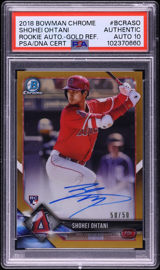 2018 Bowman Chrome Gold Refractor Shohei Ohtani ROOKIE AUTO DNA 10 50/50 #BCRASO PSA AUTH
