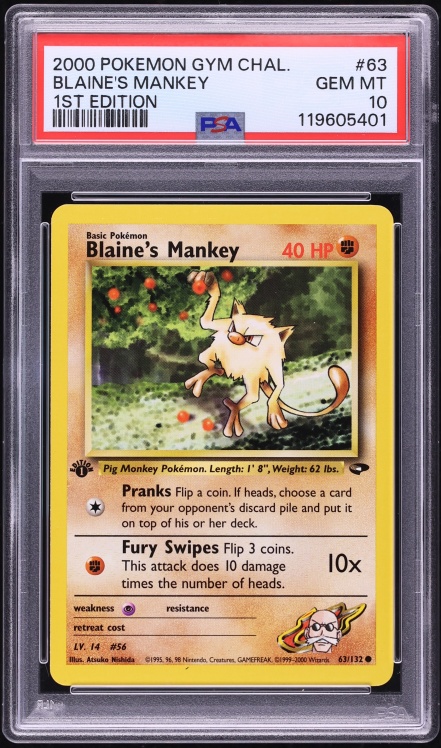 2000 Pokemon Gym Challenge 1st Edition Blaine's Mankey #63 PSA 10 GEM MINT