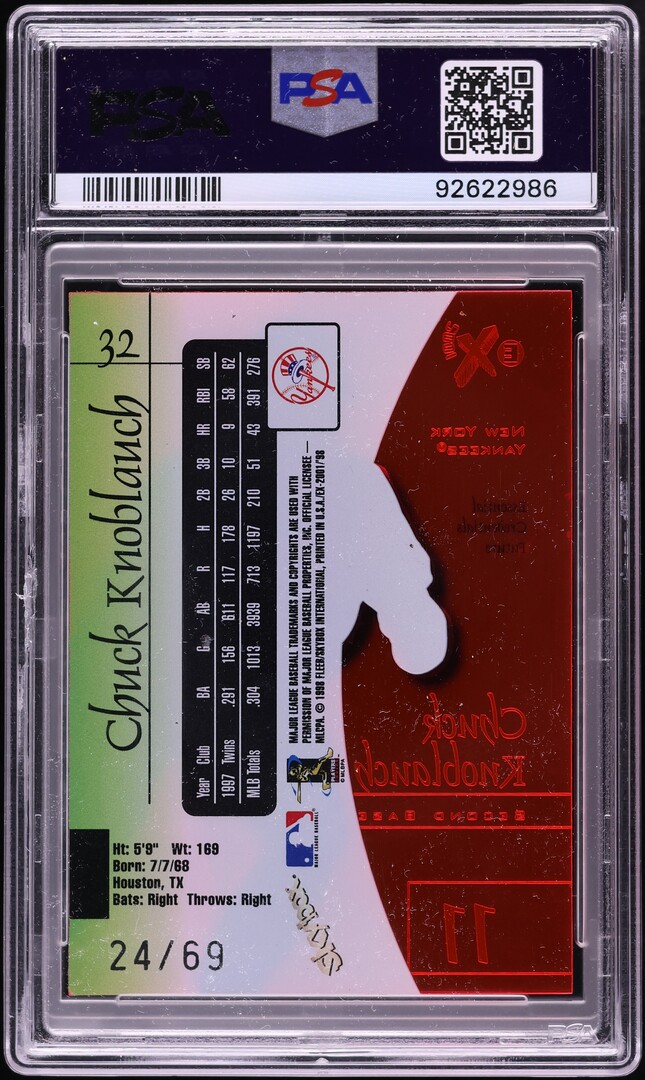 1998 Skybox E-X 2001 Essential Credentials Future Chuck Knoblauch /69 #32 PSA 8 NM-MT - Photo 2
