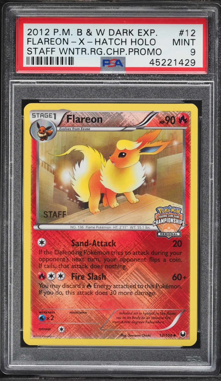 2012 Pokemon BW Dark Explorers Regional Championships Staff Cross Holo Flareon #12 PSA 9 MINT