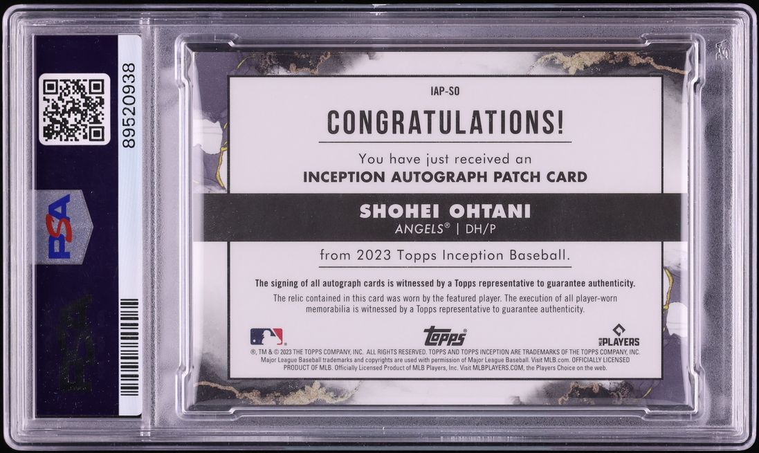 2023 Topps Inception Shohei Ohtani PATCH AUTO /99 #IAPSO PSA 10 GEM MINT