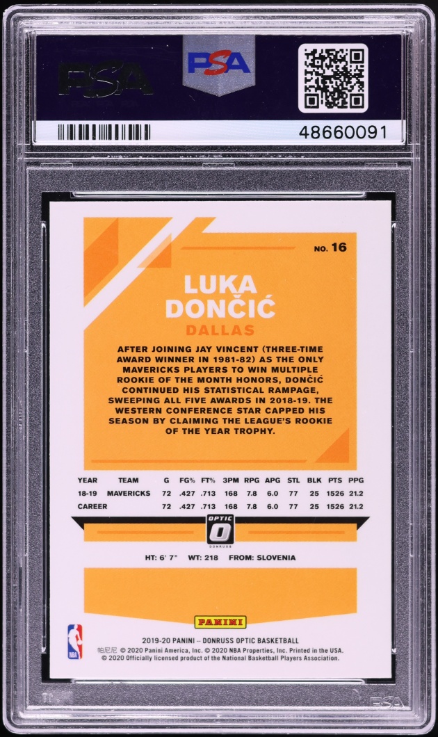 2019 Donruss Optic Luka Doncic #16 PSA 9 MINT