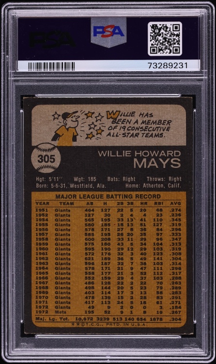 1973 Topps Willie Mays #305 PSA 5 EX