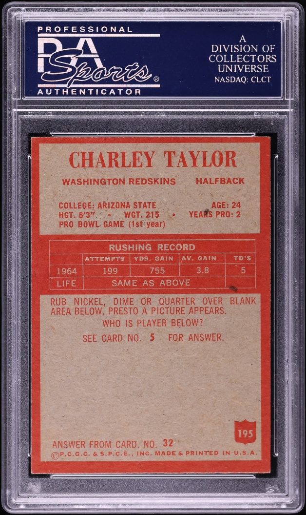 1965 Philadelphia Charley Taylor ROOKIE #195 PSA 6 EXMT