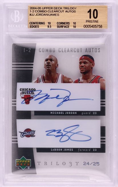 2004 UD Trilogy 1-2 Combo Clearcut Michael Jordan & LeBron James AUTO /25 #JJ BGS 10 PRISTINE