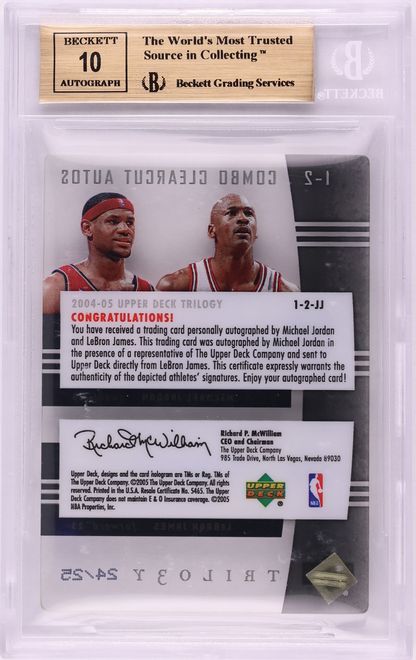 2004 UD Trilogy 1-2 Combo Clearcut Michael Jordan & LeBron James AUTO /25 #JJ BGS 10 PRISTINE