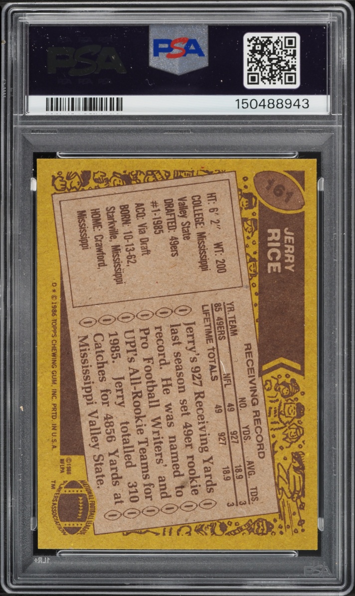 1986 Topps Football Jerry Rice ROOKIE #161 PSA 8 NM-MT