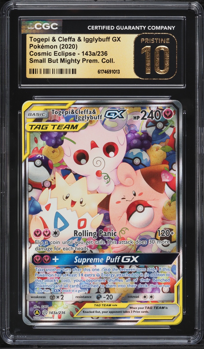 2020 Pokemon SM Cosmic Eclipse Full Art Togepi & Cleffa & Igglybuff GX #143a CGC 10 PRISTINE