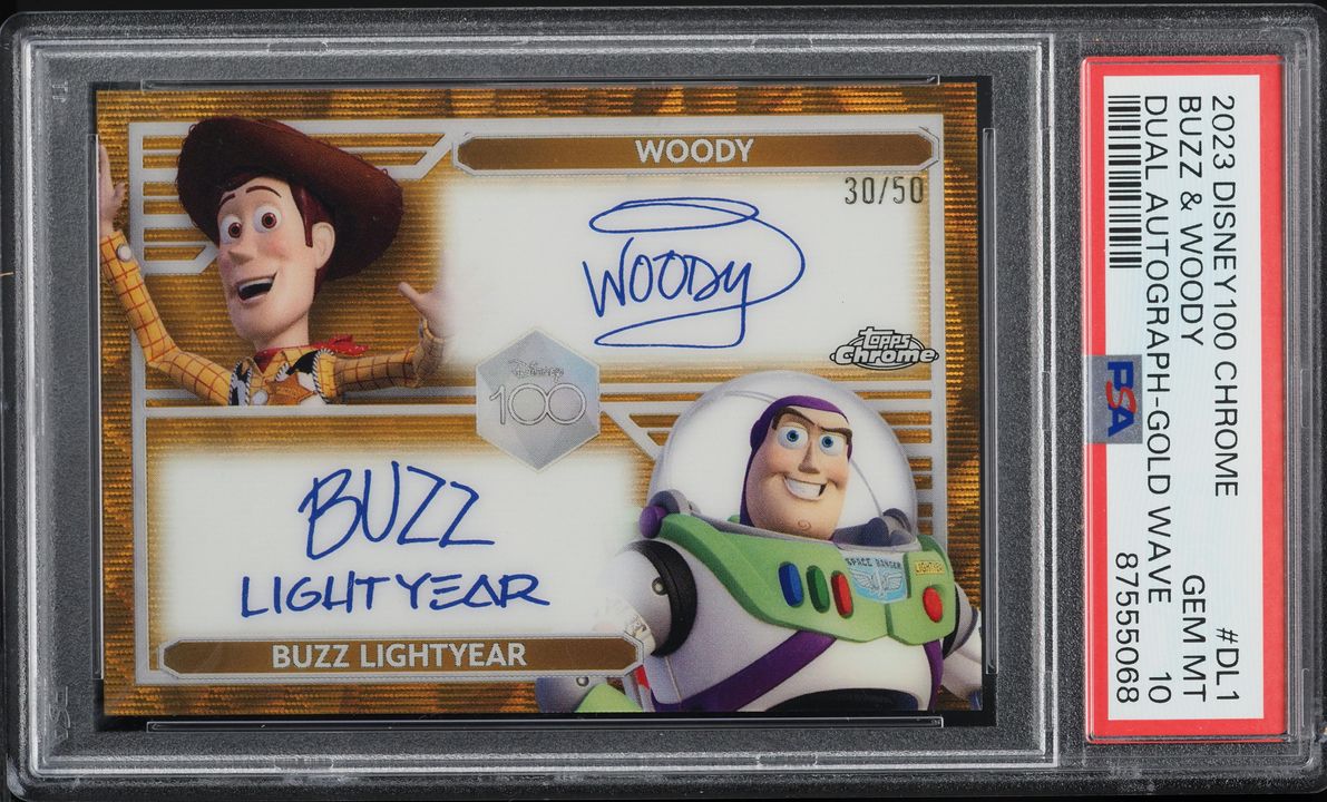 2023 Topps Chrome Disney100 Dual Gold Wave Buzz & Woody /50