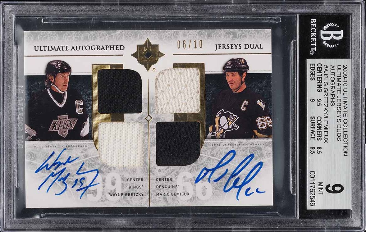 2009 Ultimate Collection Wayne Gretzky Mario Lemieux PATCH AUTO /10 BGS 9 MINT