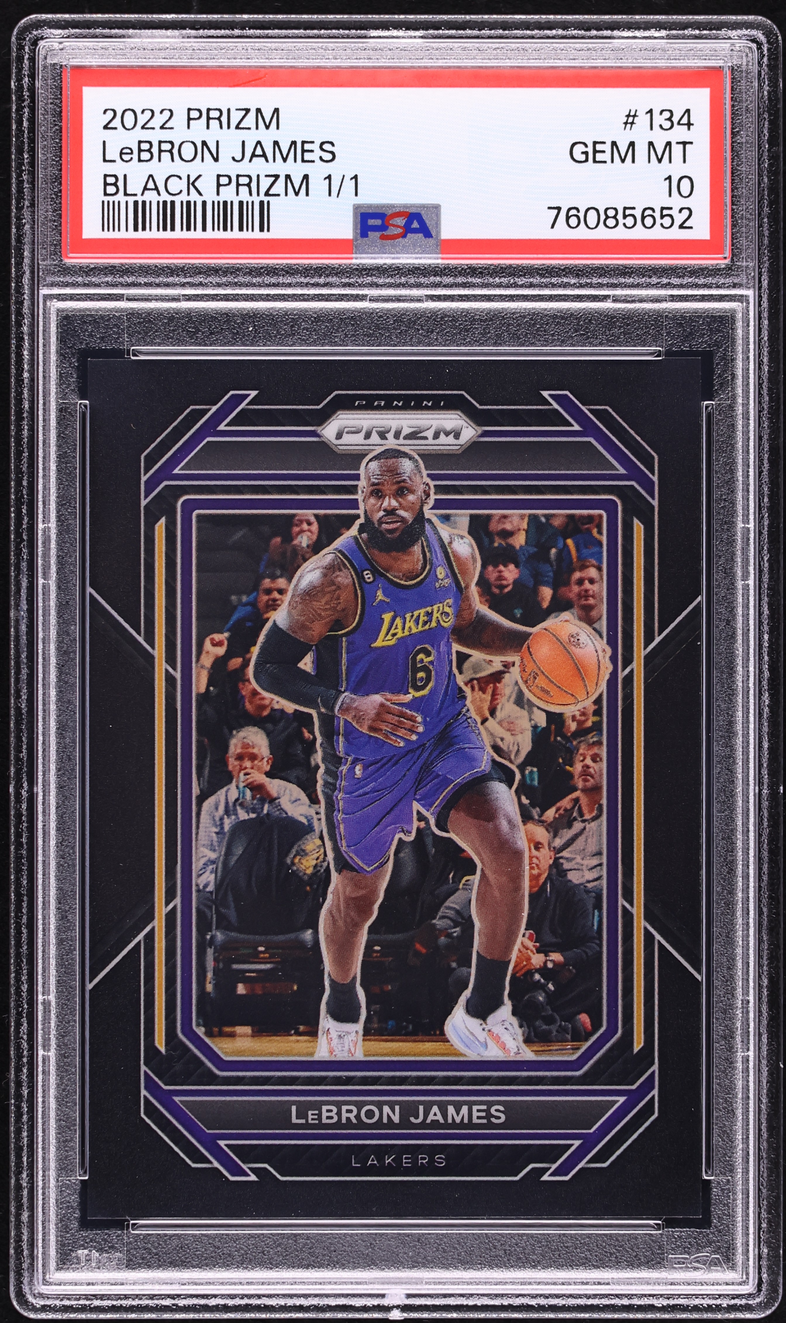 2022 Panini Prizm Black LeBron James 1/1 #134 PSA 10 GEM MINT on
