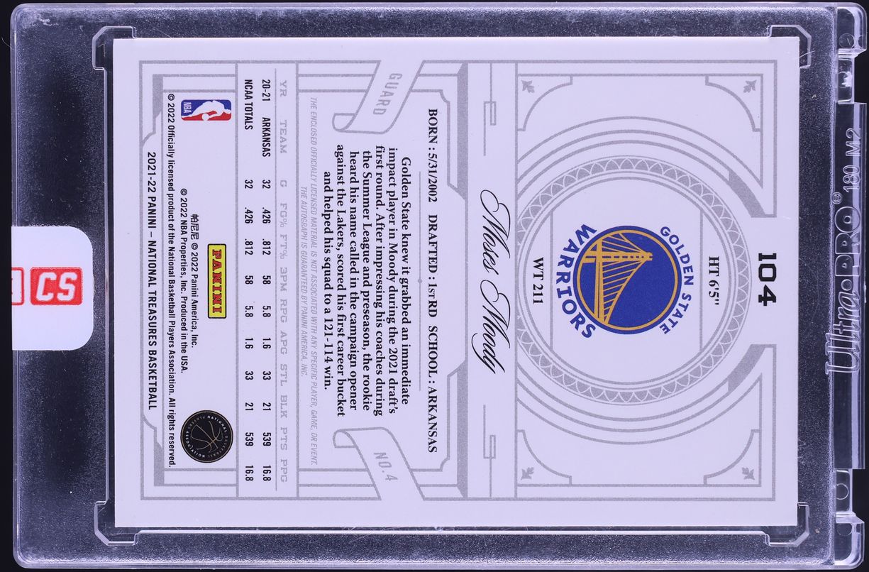 2021 National Treasures Crossover '09 Gold Moses Moody ROOKIE PATCH AUTO /10 #104