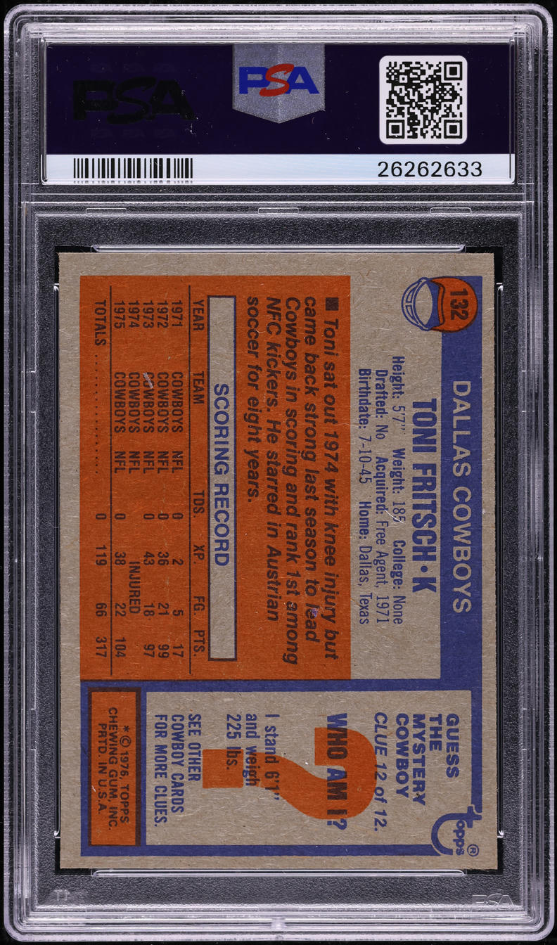 1976 Topps Football Toni Fritsch #132 PSA 10 GEM MINT