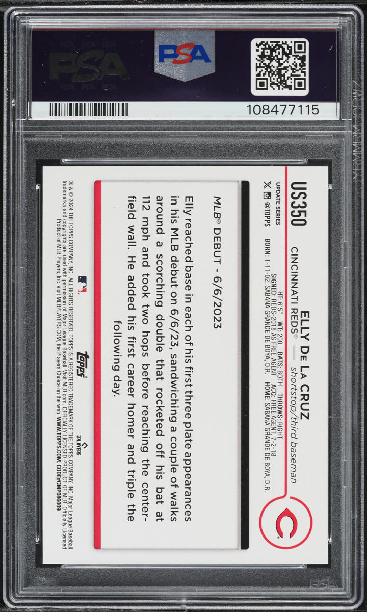 2024 Topps Update Elly De La Cruz ROOKIE #US350 PSA 9 MINT