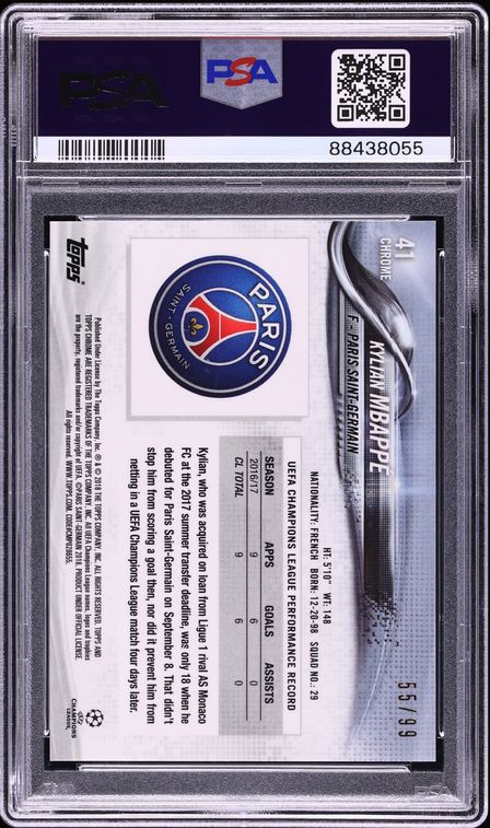 2017 Topps Chrome UEFA Green Refractor Kylian Mbappe ROOKIE /99 #41 PSA 10 GEM MINT