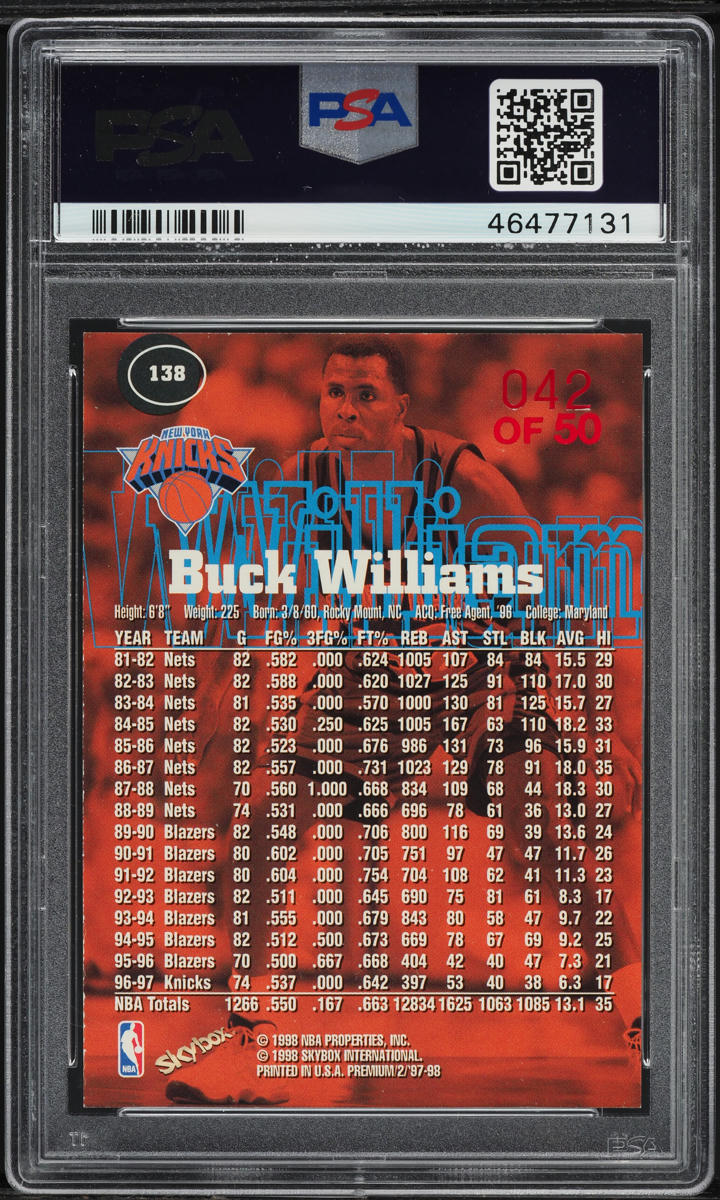 1997 Skybox Premium Star Rubies Buck Williams /50 #138 PSA 9 MINT