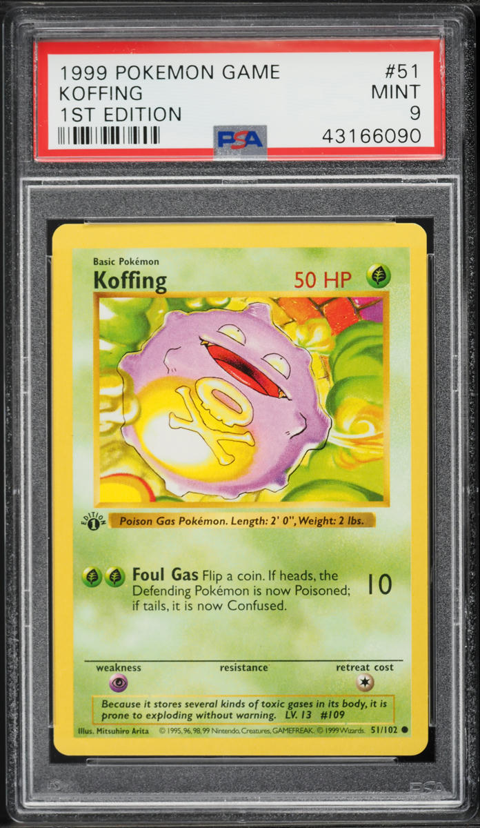 1999 Pokemon Base Set Shadowless 1st Edition Koffing #51 PSA 9 MINT