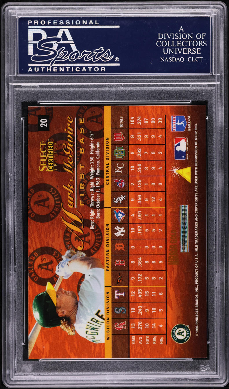 1996 Select Certified Mirror Gold Mark McGwire #20 PSA 9 MINT