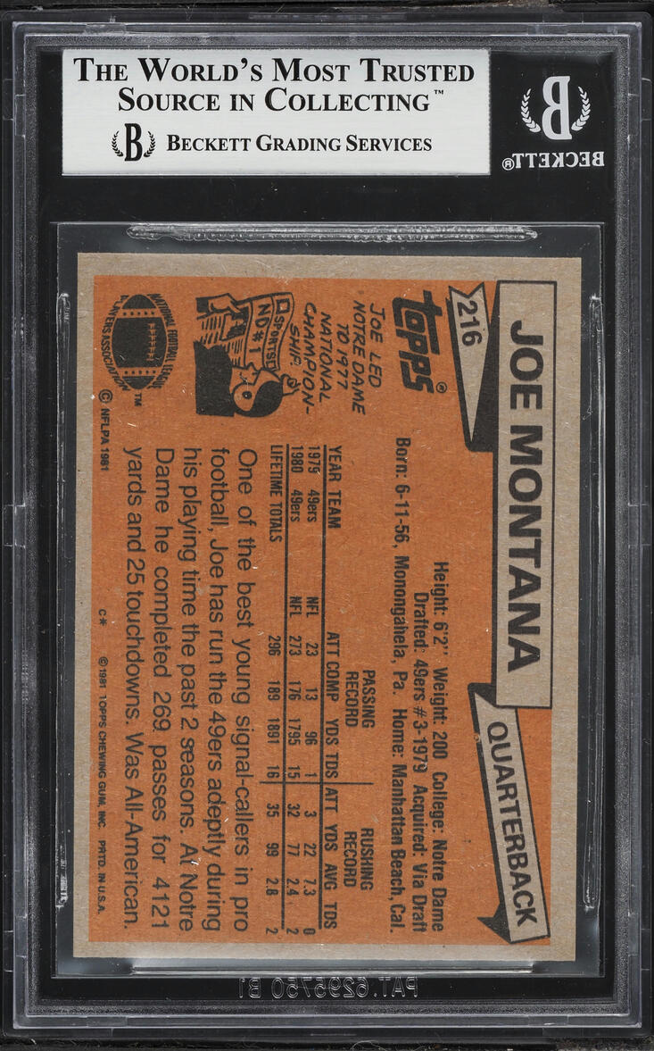 1981 Topps Football Joe Montana ROOKIE #216 BGS 9 MINT
