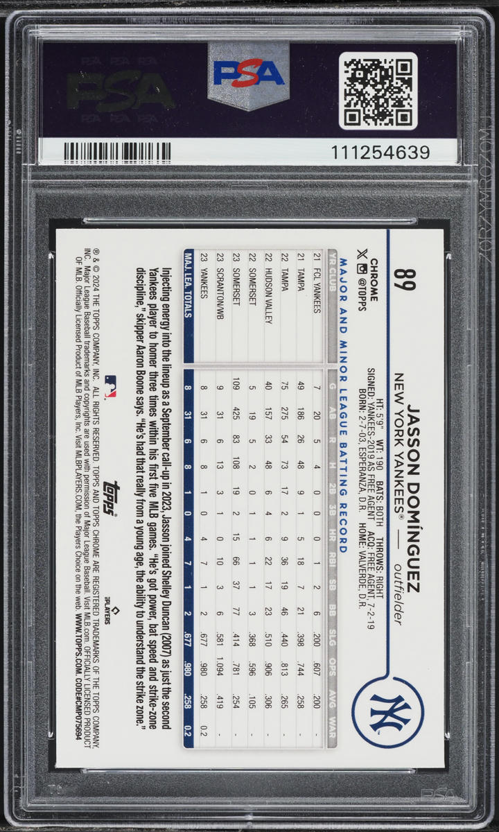 2024 Topps Chrome Blue Raywave Jasson Dominguez ROOKIE /150 #89 PSA 10 GEM MINT