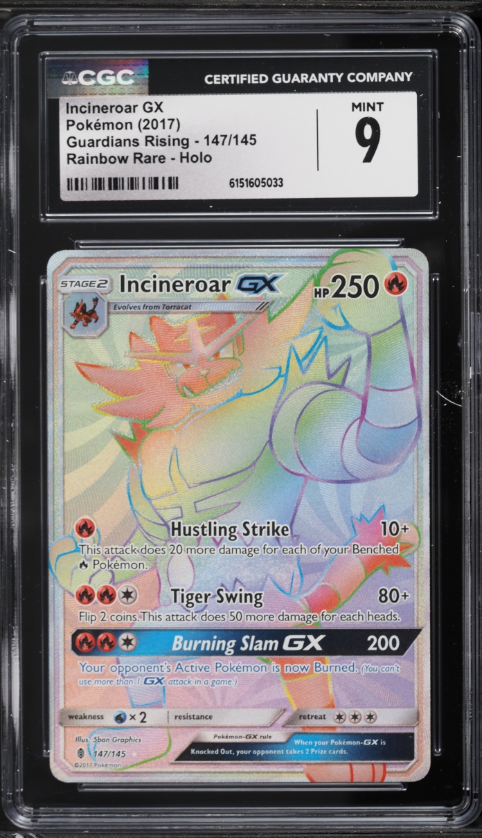 2017 Pokemon Sun & Moon Guardians Rising Rainbow Rare Incineroar GX #147 CGC 9 MINT