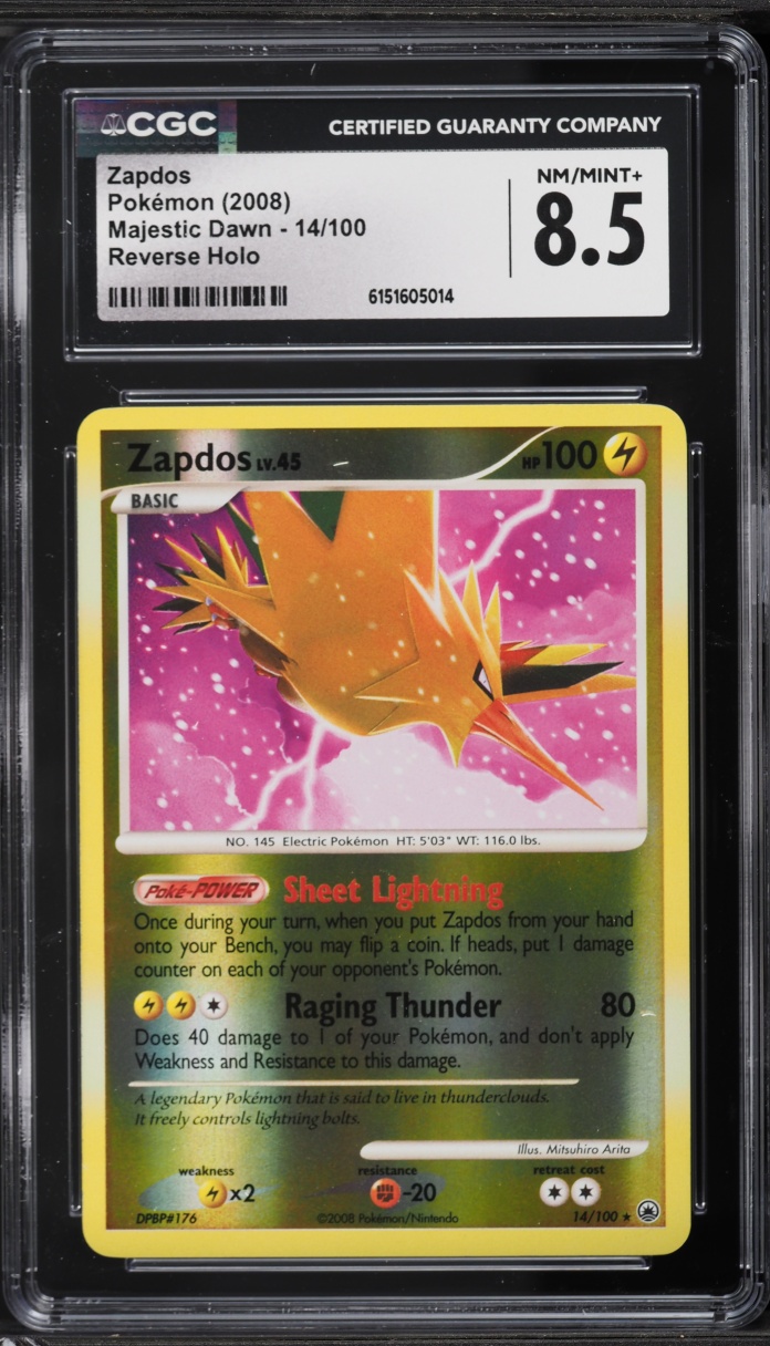 2008 Pokemon Diamond & Pearl Majestic Dawn Reverse Holo Zapdos #14 CGC 8.5 NM-MT+