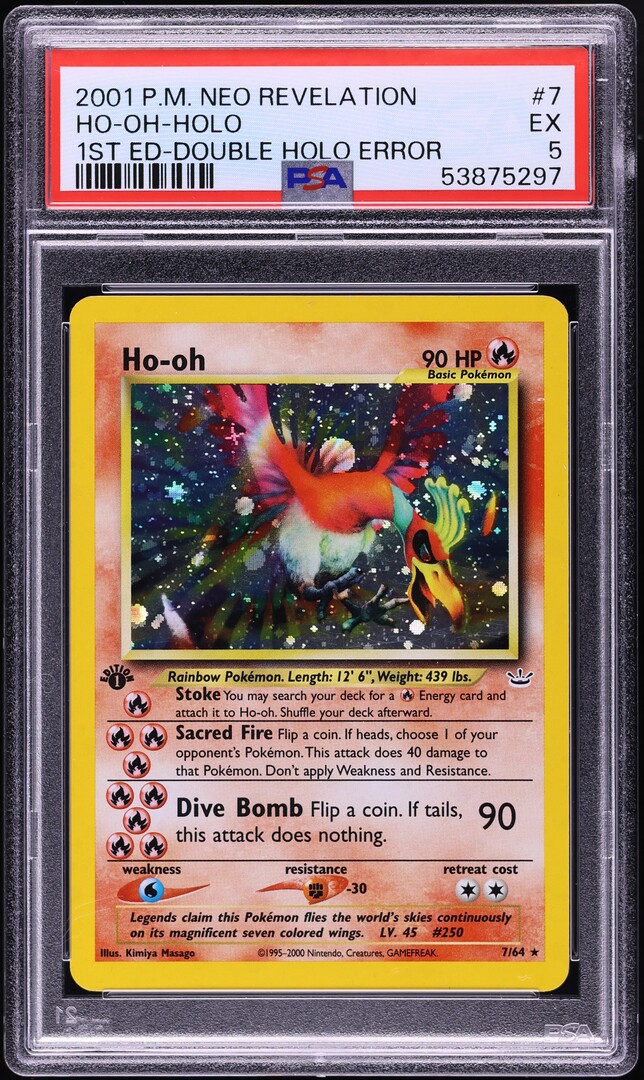 2001 Pokemon Neo Revelation 1st Edition Holo Ho-Oh #7 PSA 5 EX