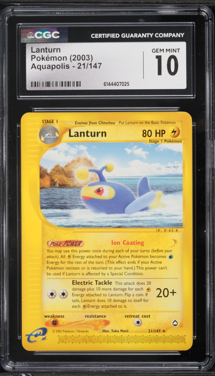 2003 Pokemon Aquapolis Lanturn #21 CGC 10 GEM MINT